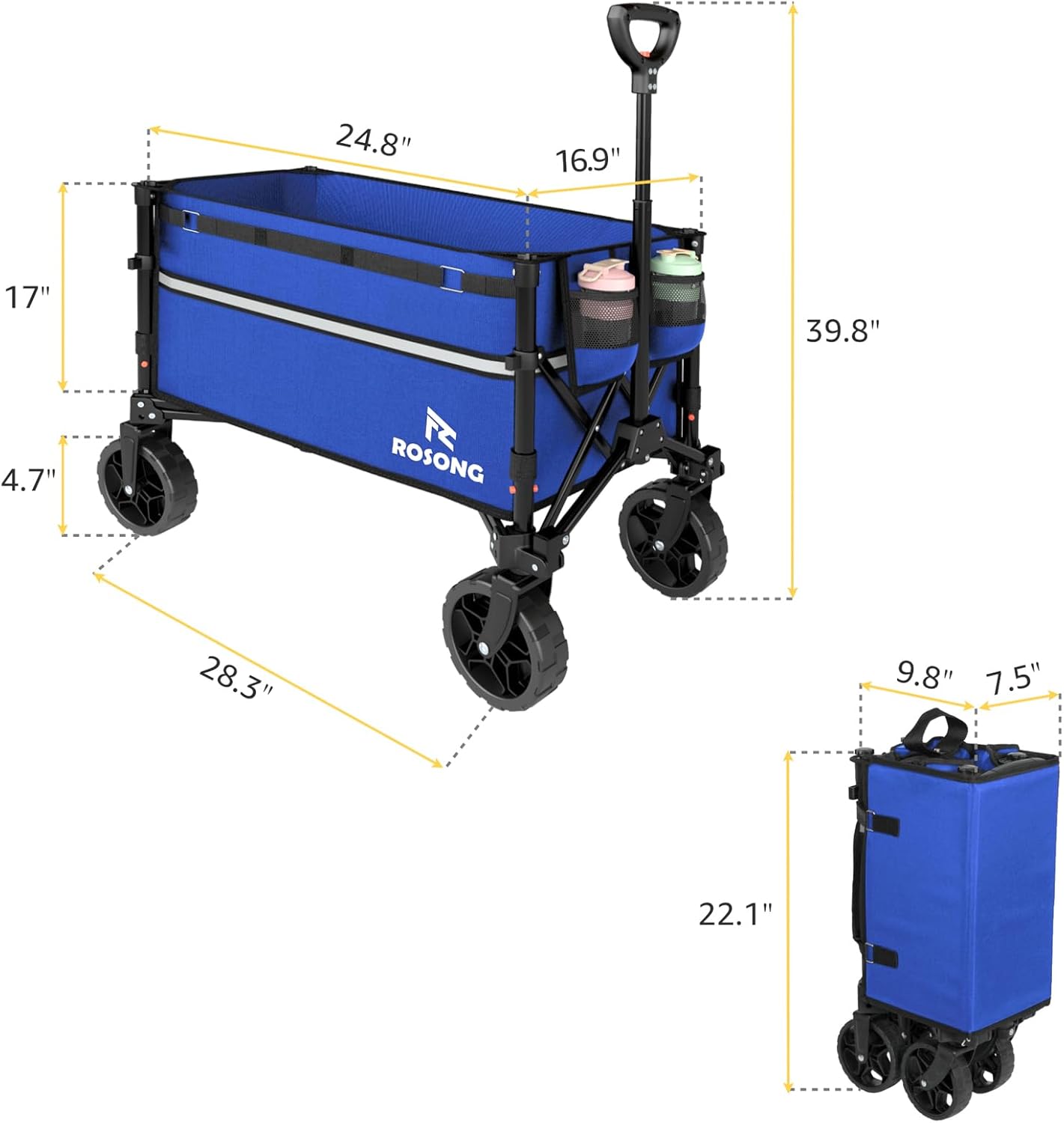Collapsible Wagon Cart with Wheels Foldable - Folding Utility Heavy Duty Wagons Carts for Grocery Sports Garden Shopping Camping Wheelbarrows (Blue, 120L)