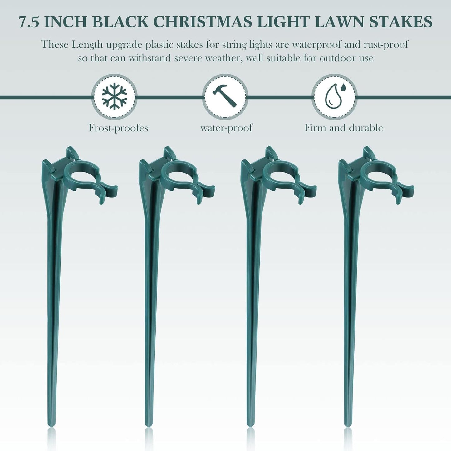 Jetec 200 Pieces Christmas Light Stakes Universal Yard Lawn Holiday 7.5 Inches Light Ground Stakes for C7 C9 String Lights Christmas Outdoor Lights Holders on Yards, Driveways (Green)