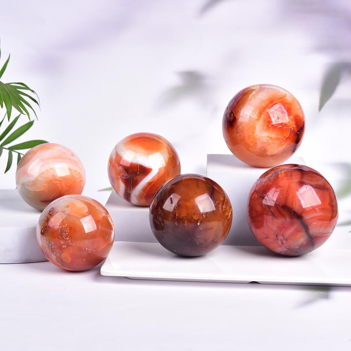 JIC Gem 2.7-3.1 inch(70-80mm) Large Madagascar Red Agate Crystal Ball Round Healing Crystals Decorative Sphere with Wooden Stand Meditation Witchcraft Home Decor