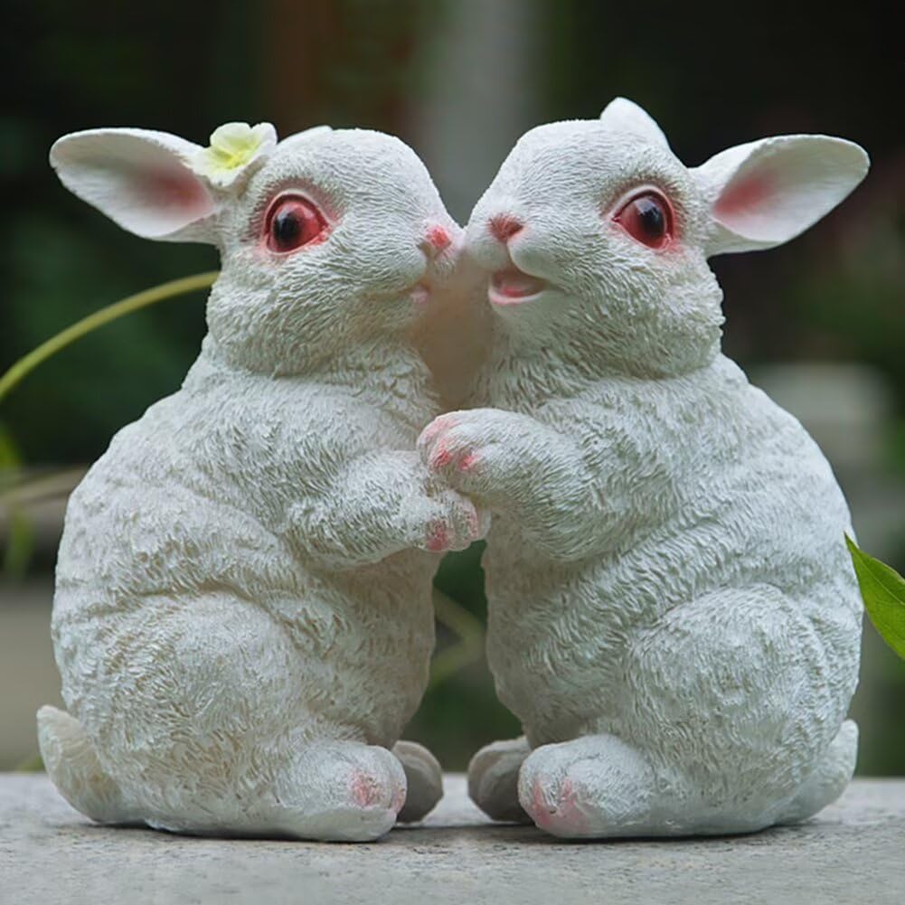 Garden Statues Bunny Decor Resin Dance Rabbit Figurine Cute Fairy Garden Decor Outdoor Statues for Patio Yard Porch Balcony Gifts for Women Mom Grandma White