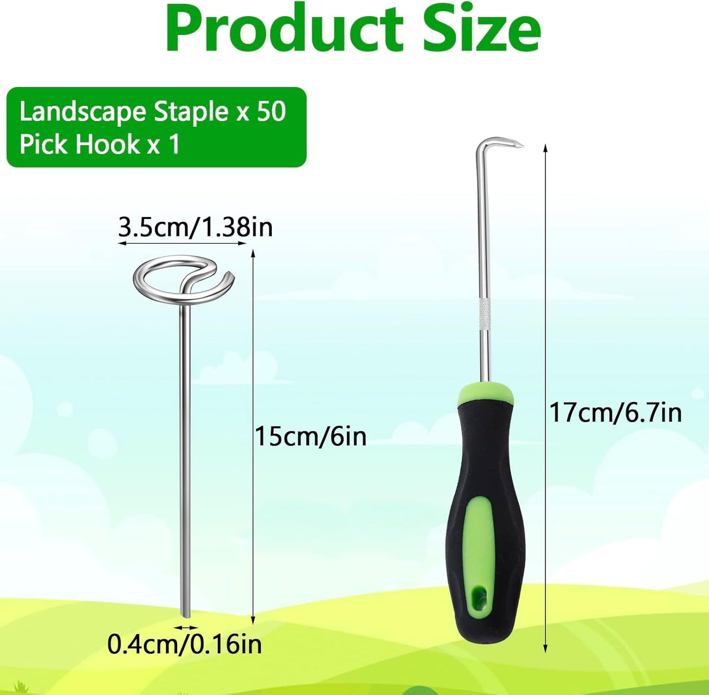 50 Pcs Landscape Pins, Thickened 8 Gauge Circle Top Landscape Fabric Pins, 6 Inch Galvanized Garden Stakes, Rust-Resistant, Heavy Duty Ground Pin for Securing Lawn Fabric Weed Barrier