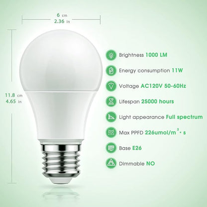Briignite LED Grow Light Bulbs, Full Spectrum, Plant Light Bulbs E26 Base, 11W, 100W Equivalent, 3Pack