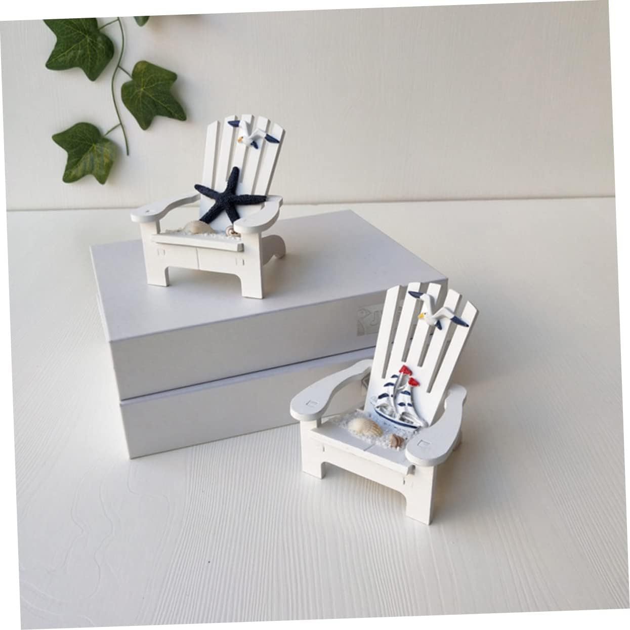 Veemoon 2pcs Miniature Wooden Beach Chair Decor Nautical Ornaments for Home Office Charming and Elegant Design for Christmas Weddings Birthdays and Festivals