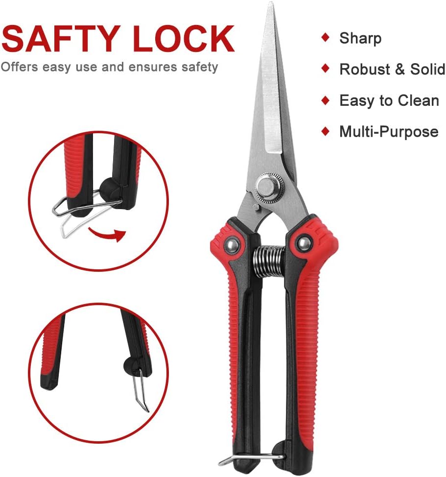 WYF Pruning Scissors, Professional Garden Shears - Straight Stainless Steel Blades - Sharp Gardening Hand Pruner for Garden Harvesting Fruits, Vegetables, Trimming Flowers and Plants, 8.1IN(Red)