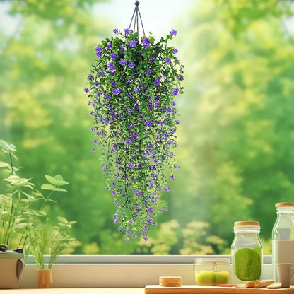 WEISPARK Artificial Hanging Flowers, 9pcs Fake Eucalyptus Vine Faux Flower Greenery Garland Plastic Plants for Indoor Outdoor Wall Garden Wedding Home Party Decor (9pcs Purple)