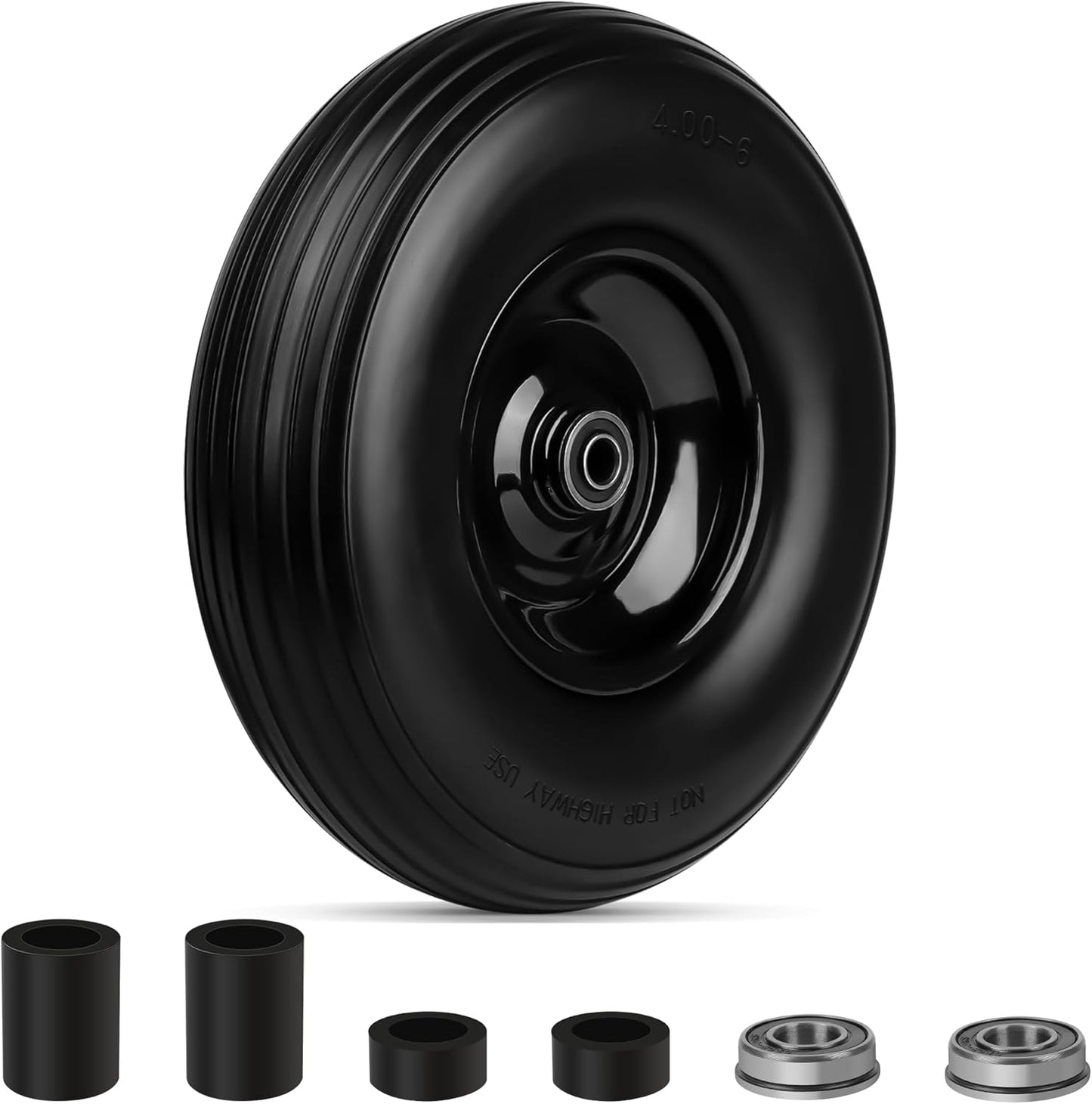 Upgrade 13Inch Wheelbarrow Tires 4.00-6 Flat Free Tire And Wheel with 5/8" & 3/4" Bearings, 1.77"-5.75" Center Hub for Wheelbarrows Garden Wagon Cart Wheel Replacement by NISHCON, 1Pack