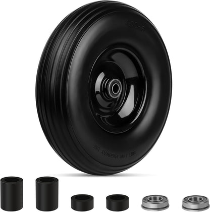 Upgrade 13Inch Wheelbarrow Tires 4.00-6 Flat Free Tire And Wheel with 5/8" & 3/4" Bearings, 1.77"-5.75" Center Hub for Wheelbarrows Garden Wagon Cart Wheel Replacement by NISHCON, 1Pack