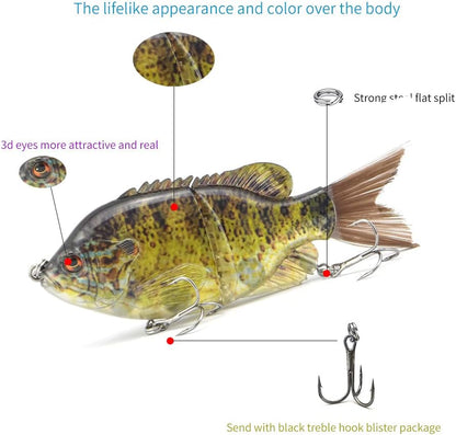 5.9in Multi Jointed Swimbait Fishing Lures Bait,2 Segment Big Giant Sinking Fishing Bass Lures,Crankbaits Swimbaits with Treble Hook