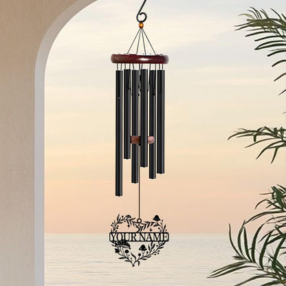 Personalized Customize Name Fantasy Mushroom Wonderland Wind Chime, Metal Iron 37 Inch Outdoor Memorial Gift for Garden Yard Patio Home Decor, Black (Style F)