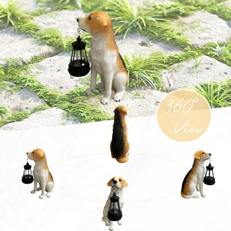 Beagle Dog Garden Statues with Solar Lantern, Outdoor Figurine Resin Sculpture Hanging Solar Power Lights for Decoration Yard Patio Balcony Lawn Ornament Art Decor, Unique Gift for Grandma Wowen Mom