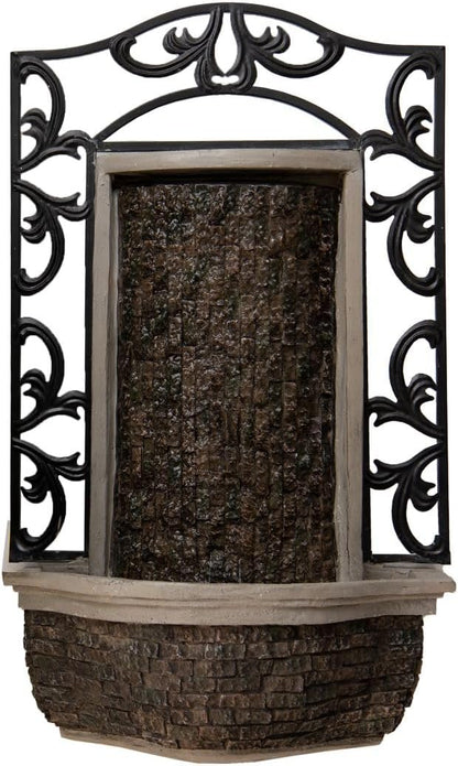 30" Wall Mounted Water Fountain – Indoor Outdoor, Black Stone Finish, Cascading Waterfall Decor