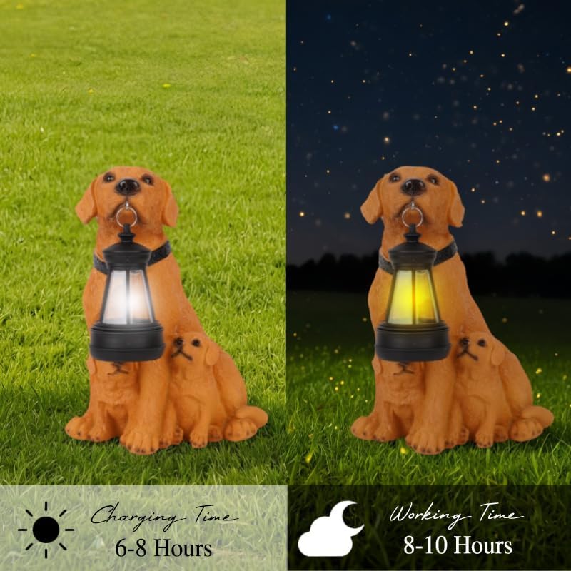 Labrador Dog Garden Statues with Solar Lantern, Outdoor Figurine Resin Sculpture Hanging Solar Power Lights for Decoration Yard Patio Balcony Lawn Ornament Art Decor, Unique Gift for Grandma Wowen Mom