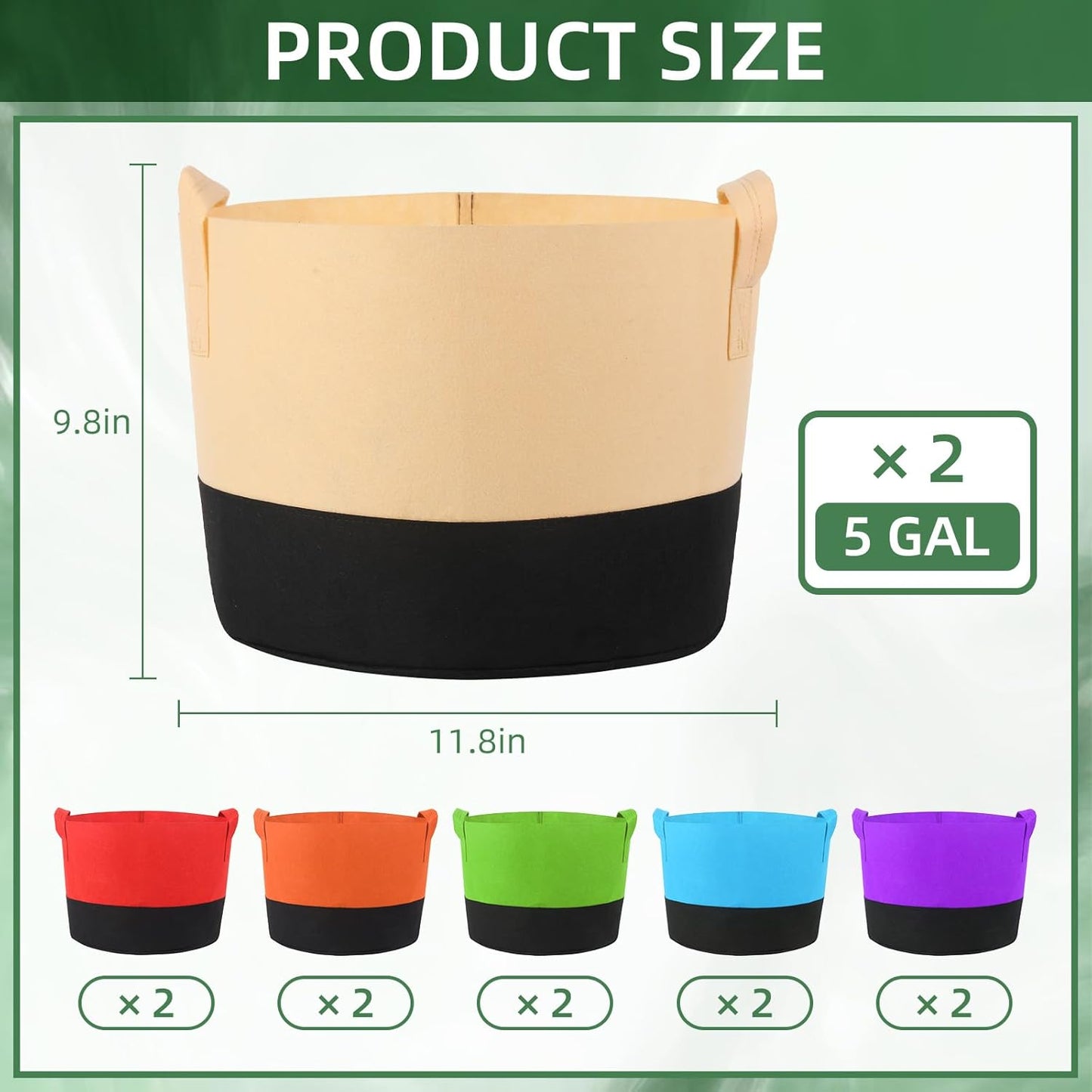 12 Pack 5 Gallon Grow Bags Colorful Fabric Plant Pots with Handles 5 Gal Garden Grow Bags Fabric Grow Pots Plant Growing Bags Vegetable Planting Bags for Garden and Outdoor (5 Gallon)
