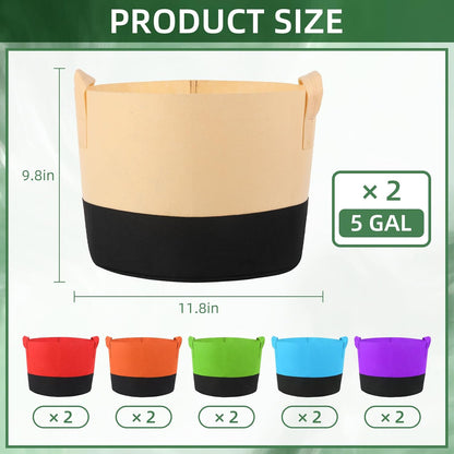 12 Pack 5 Gallon Grow Bags Colorful Fabric Plant Pots with Handles 5 Gal Garden Grow Bags Fabric Grow Pots Plant Growing Bags Vegetable Planting Bags for Garden and Outdoor (5 Gallon)
