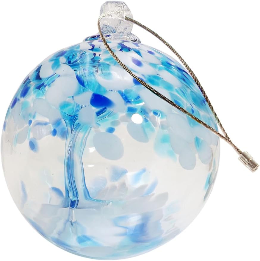 Dale Tiffany Hand Blown Glass, 6" Diameter Aqua, Tree of Life Collection, Witch Globe Hanging Garden Indoor/Outdoor Decorative Ornament Gazing Ball