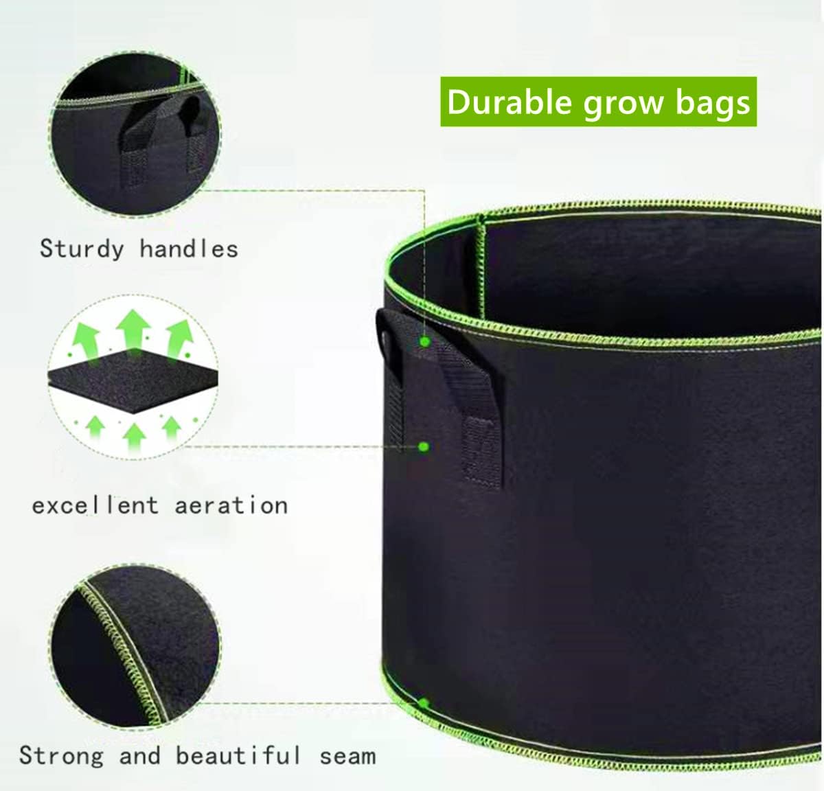 5-Pack 10 Gallon Grow Bags Heavy Duty 300G Thickened Nonwoven Fabric Pots Plant Grow Bags with Handles