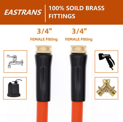 EASTRANS Short Garden Hose 10 ft x 5/8", Heavy Duty Orange Water Hose with Female to Female Brass Connector for All-weather Outdoor