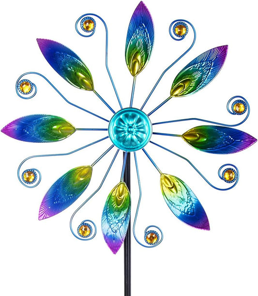 Metal Wind Spinners Outdoor 10” Dia Wind Spinners for Yard and Garden Kinetic Windmill Waterproof Wind Sculptures & Spinners for Patio Lawn Decor(37.8” H)