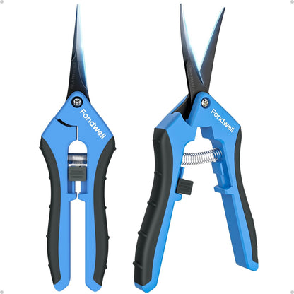 Fondwell 6.5" Pruning Shears Garden Scissors: 2 Pack of Ultra Sharp Trimming Scissors with Non-Stick Teflon Coating - Reliable Flower Snips for Managing Small Plants