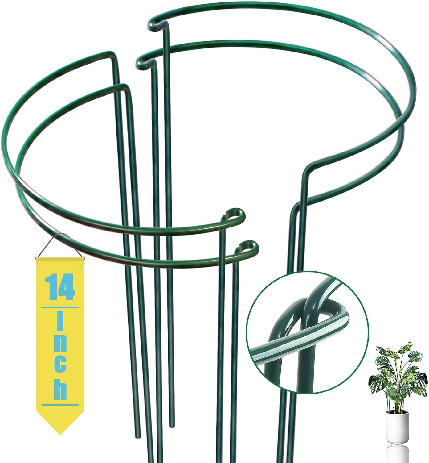 Snake Plant Support Stake - Half Round Peony Stake and Support, Hydrangea Support Cage Ring Stabilizer, Plant Supports for Potted Indoor Plants (4 Pack, 14x8Inch)