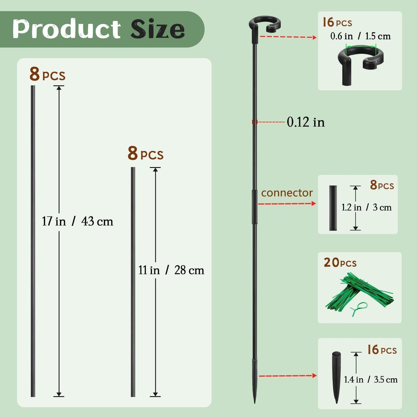 Orchid Sticks 17 inch &11 inch SupKing 16Pcs Plant Stakes with Clips for Support Small Short Plants,Garden Stakes Support Poles Rods Suit for Potted Plants Flowers Seedling (Black)