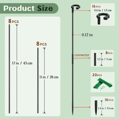 Orchid Sticks 17 inch &11 inch SupKing 16Pcs Plant Stakes with Clips for Support Small Short Plants,Garden Stakes Support Poles Rods Suit for Potted Plants Flowers Seedling (Black)