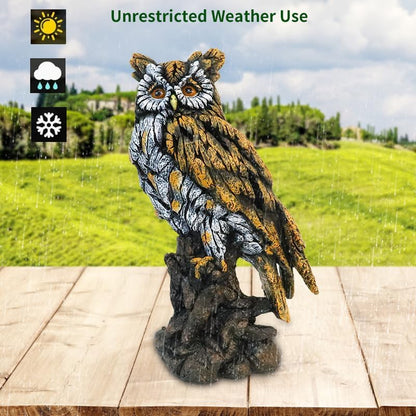 Solar Owl Resin Statue Hand - Painted Garden Decor with LED Light, Perched on Tree Stump Figurine for Outdoor Indoor Yard Patio Home Decoration