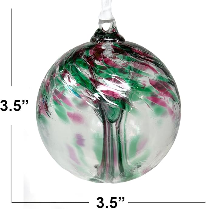 Opal Tree of Life Glass Globe - Small 3.5 inch Hand Blown Handmade Hanging Garden Gazing Ball Indoor Outdoor Home Décor