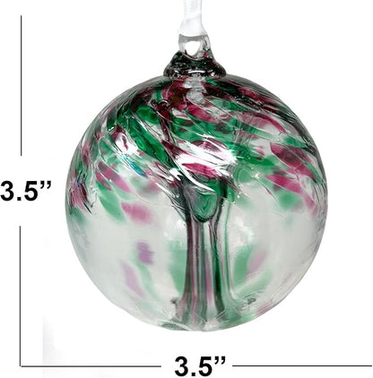 Opal Tree of Life Glass Globe - Small 3.5 inch Hand Blown Handmade Hanging Garden Gazing Ball Indoor Outdoor Home Décor