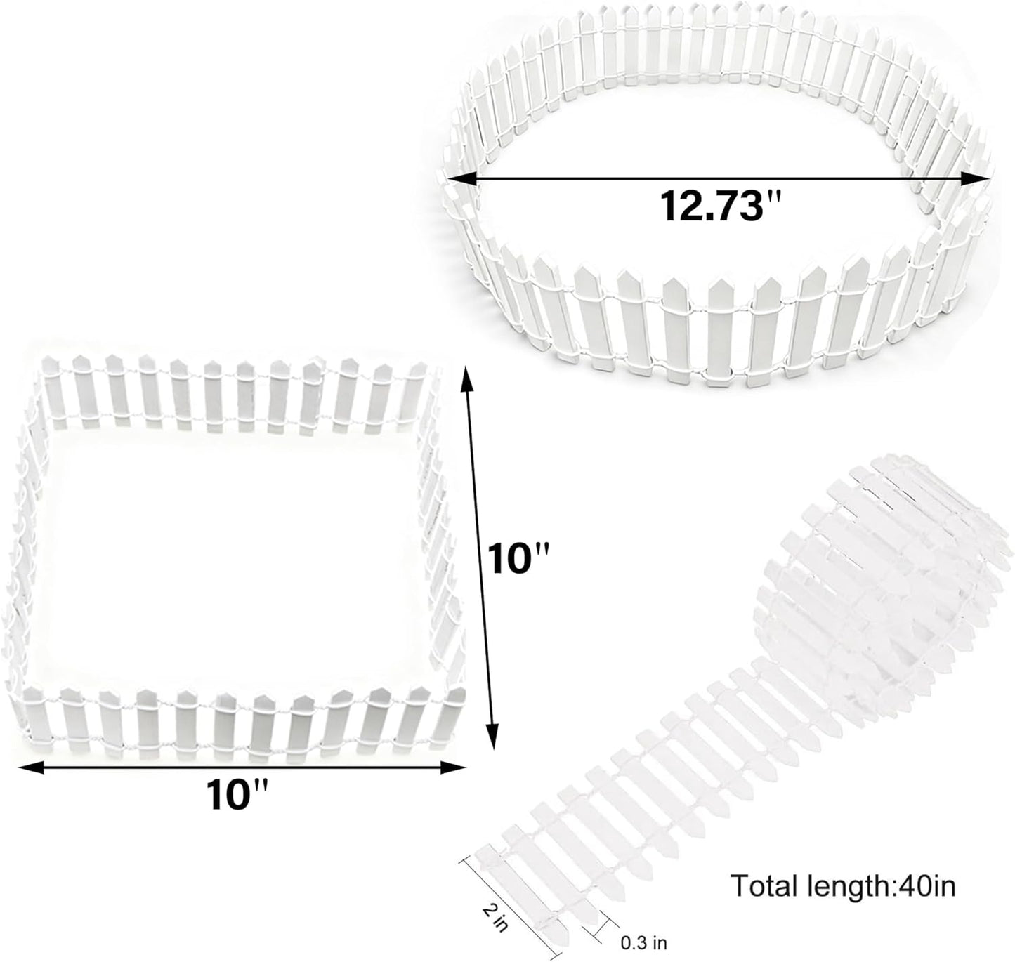 Prsildan Miniature Fairy Garden Fence, 40"(L) x 2"(H) DIY Wood Picket Fence Mini Ornament for Dollhouse (White, 2 Pack)