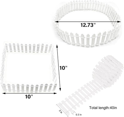 Prsildan Miniature Fairy Garden Fence, 40"(L) x 2"(H) DIY Wood Picket Fence Mini Ornament for Dollhouse (White, 2 Pack)