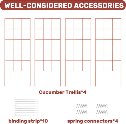DOEWORKS Cucumber Trellis, 48" High Foldable A Frame Garden Trellis, 2 Pack, Plant Support for Climbing Cucumber, Beans, Tomatoes, Flowers, Red