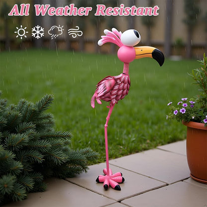 25'' Tall Flamingo Garden Statue, Metal Flamingo Outdoor Staute Waterproof, Pink Flamingo Yard Art Sculptures Decor for Yard, Lawn, Patio, Backyard