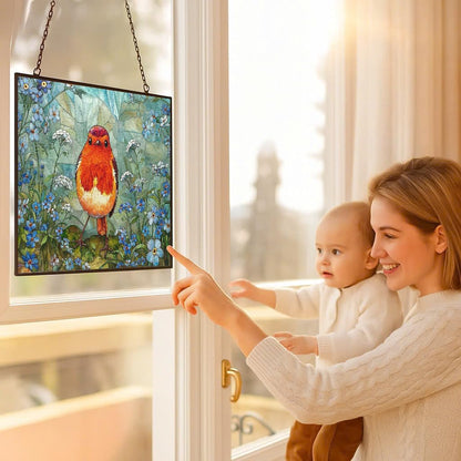 Customized Rectangle Robin Stained Glass Window Hanging Suncatcher Stained Glass Home Decor Garden Halloween Christmas Party Wedding Housewarming Gifts