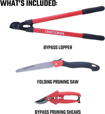 CRAFTSMAN CMXMKIT0170 Tree & Shrub Pruning Set with Bypass Pruning Shears, Bypass Lopper and Folding Pruning Saw