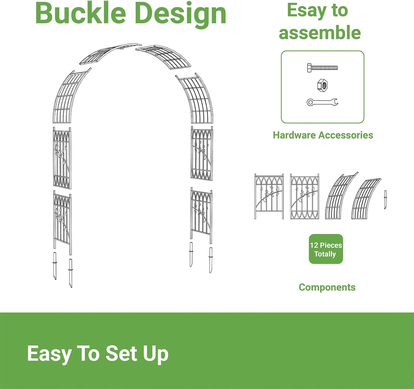 Metal Garden Arbor, 104.3” Tall Wrought Iron Archway for Climbing Plants & Flowers, British-Style Garden Trellis (Black)