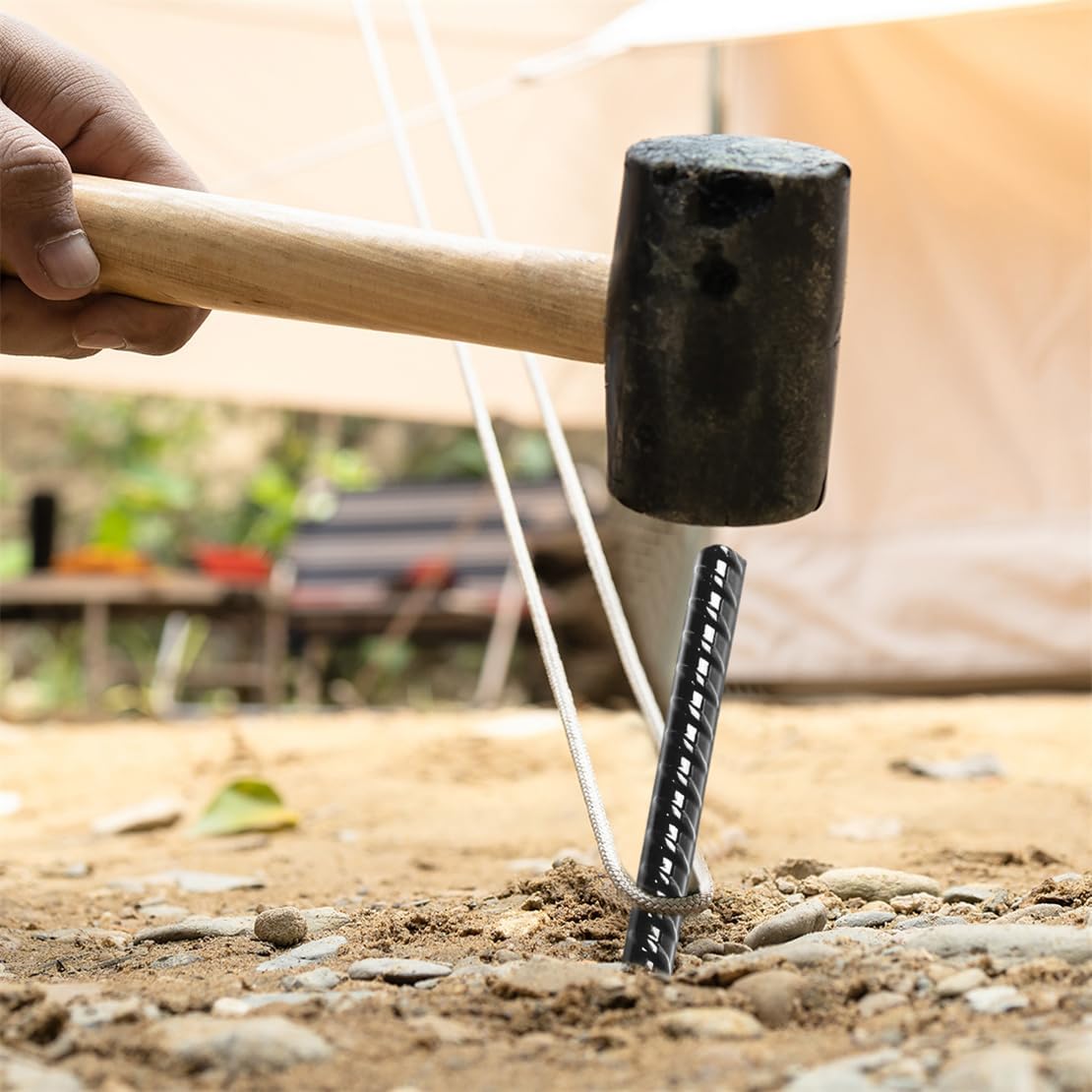 Ground Anchor Stakes, Heavy Duty Straight Rebar Stakes Forged 15inch Camping Stakes with Chisel Point End Steel Plant Support Garden Spikes for Tent Gardening Concrete Timber