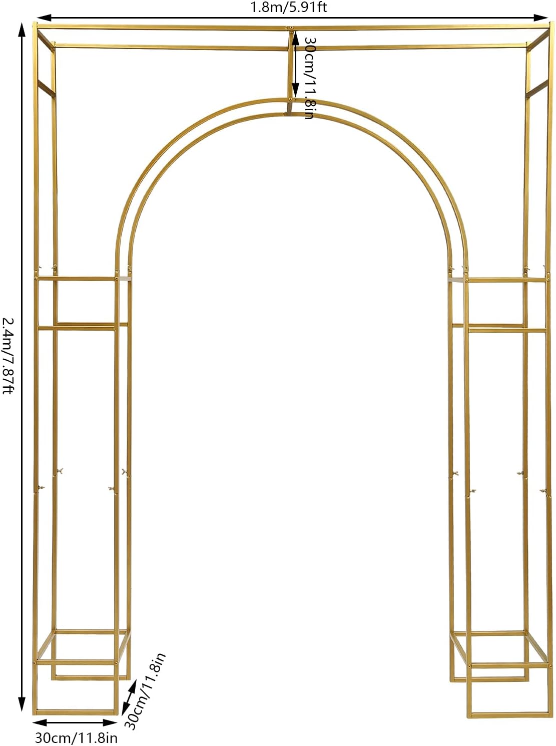 Wedding Arch Backdrop Stand, Gold Double Square Arch Backdrop Stand for Ceremony, 7.87ft Tall Metal Open Balloon Arches Garden Arbor Frame for Photo Background Decoration