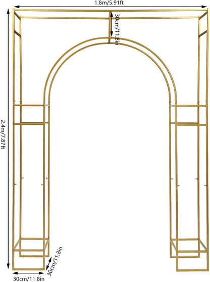 Wedding Arch Backdrop Stand, Gold Double Square Arch Backdrop Stand for Ceremony, 7.87ft Tall Metal Open Balloon Arches Garden Arbor Frame for Photo Background Decoration