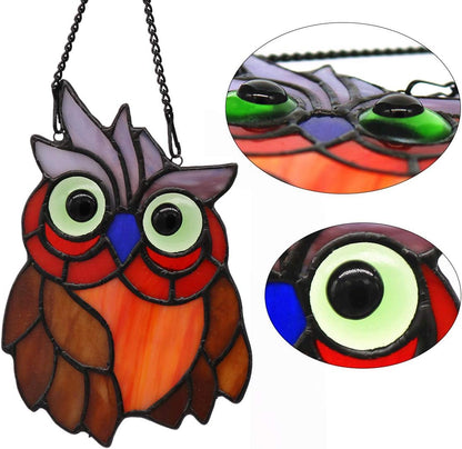 Owl Bird Stained Glass Window Hanging Suncatcher,Bird Decor Wall Art for Living Room Bedroom Kitchen Window, Birthday Gift for Women