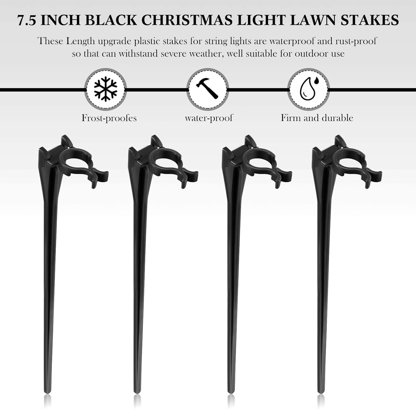 Jetec 200 Pieces Christmas Light Stakes Universal Yard Lawn Holiday 7.5 Inches Light Ground Stakes for C7 C9 String Lights Christmas Outdoor Lights Holders on Yards, Driveways (Black)