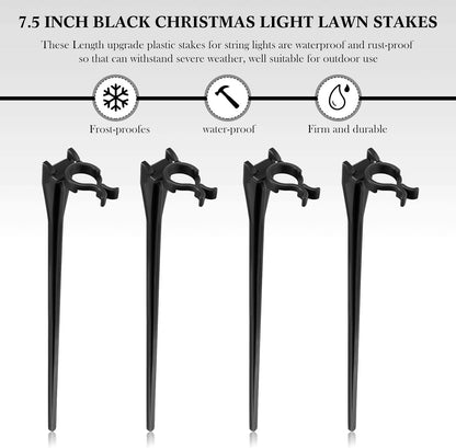 Jetec 200 Pieces Christmas Light Stakes Universal Yard Lawn Holiday 7.5 Inches Light Ground Stakes for C7 C9 String Lights Christmas Outdoor Lights Holders on Yards, Driveways (Black)