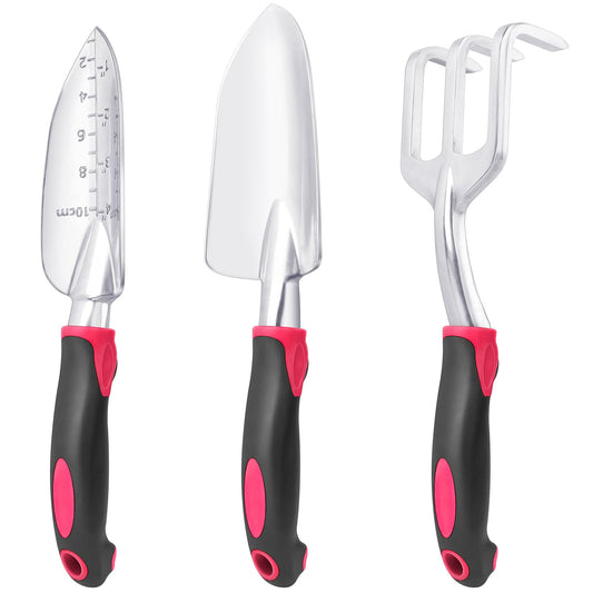 Garden Tools Set, 3 Pack Heavy Duty Gardening Tools Set Include Garden Shovel, Transplant Trowel