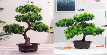 KOET Artificial Bonsai Pine Tree, 11Inch Faux Potted Plant Desk Display Fake Tree Pot Ornaments, Japanese Cedar Bonsai Plant for Home, Office Decoration
