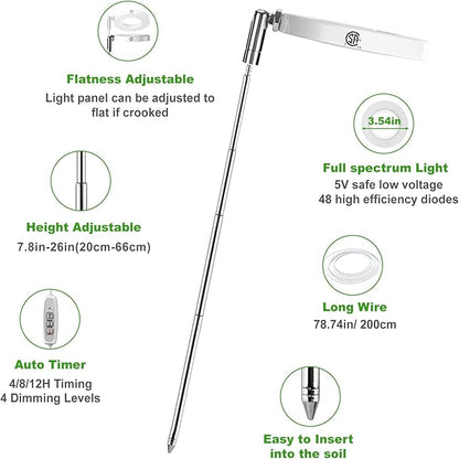 LORDEM Grow Light, Full Spectrum LED Plant Light for Indoor Plants, Height Adjustable Growing Lamp with Auto On/Off Timer 4/8/12H, 4 Dimmable Brightness, Ideal Small Pack of 3, Warm White