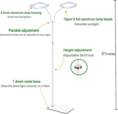 yadoker Desk Plant Grow Light for Indoor Plant, Dual-Head LED Grow Light,Height Adjustable,Automatic Timer with 8/12/16 Hours,10-Level Brightness,Ideal for Small Plant Grow