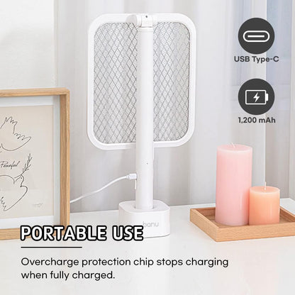 BANU Electric Fly Swatter Bug Zapper Racket, 180-Degree Folding, Adjustable 2-in-1 Mosquito Killer Lamp, Rechargeable 1200mAh Battery, 3-Layer Safety Mesh, Suitable for Indoor and Outdoor Use