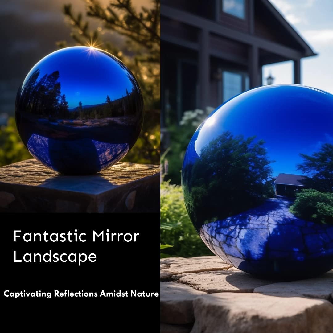 10 Inch Stainless Steel Gazing Globe,v2croft Hollow Ball Mirrored Surface Polished Shiny Sphere,Garden Stainless Steel Gazing Ball for Outdoor Lawn Pond Yard Ornament(Blue)