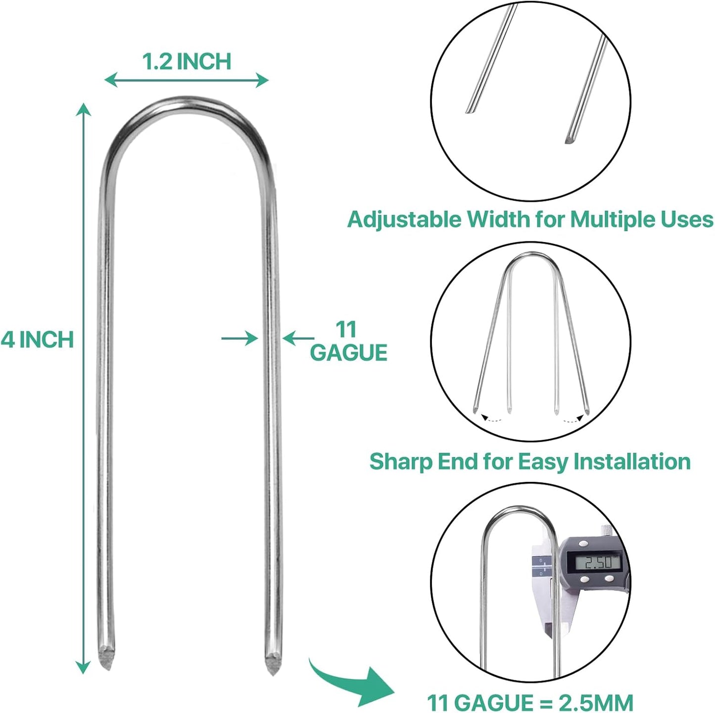 4 Inches Landscape Staples,Galvanized Garden Stakes Yard Stakes Garden Staples Prefect for Weed Barrier Fabric,11 Gauge Landscape pins for Tent,Balloons, Irrigation Tube. (U4 Inch 80 Pack)