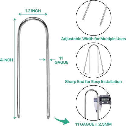 4 Inches Landscape Staples,Galvanized Garden Stakes Yard Stakes Garden Staples Prefect for Weed Barrier Fabric,11 Gauge Landscape pins for Tent,Balloons, Irrigation Tube. (U4 Inch 80 Pack)